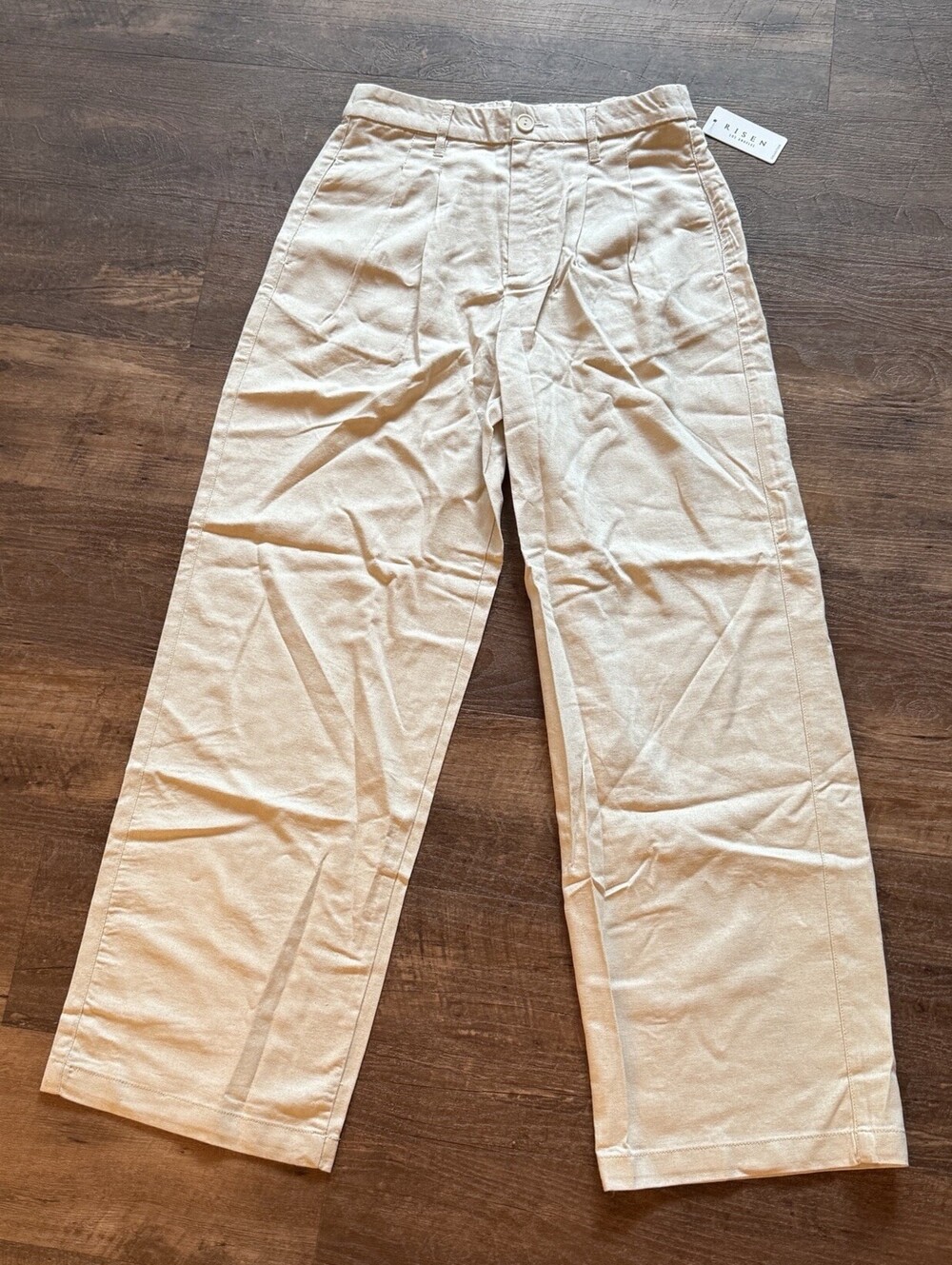 NWT Risen Jeans Womens Size S Taupe Linen Blend High Rise Pleated Wide Leg Pants